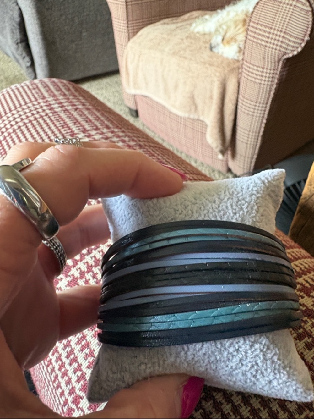 Layered Black and Teal Women's Bracelet - Sleek Multi-Strip Design